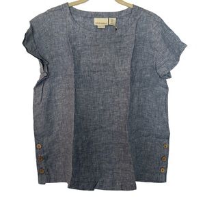 BRAND NEW Cynthia Rowley Blue 100% Linen Short Sleeve Top
